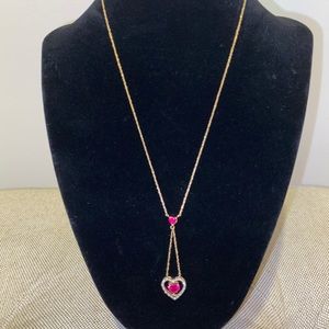 New Gold Ruby/Diamonds Heart Necklace